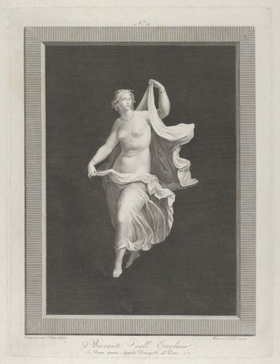 Częściowo naga bachantka wysuwa się do przodu i trzyma końce swojej draperii w każdym ..., ca. 1795-1820 autorstwa Vicenzo Feoli