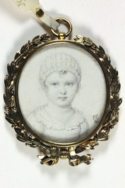 Rysunek małego dziecka tradycyjnie utożsamianego z Napoleonem II (ołówek na karcie) autorstwa Victoire (attr.to) Jaquotot