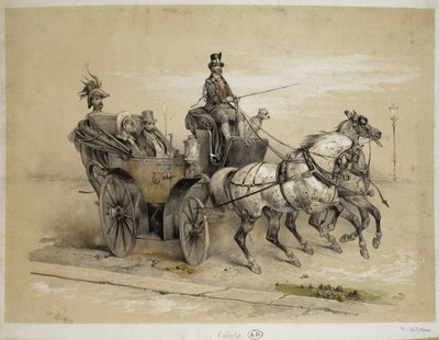 Caleche - Litografia Adama, v.1840 autorstwa Victor Adam