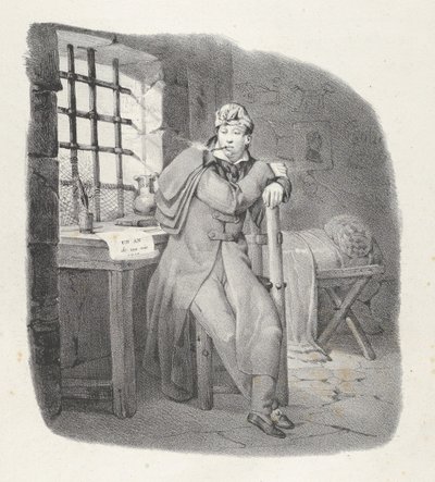 Facet. XIII: św. Pelagie! cudowny pobyt! Więzienie Sainte-Pélagie, uroczy pobyt!, 1824.. autorstwa Victor Adam