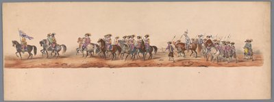 Procesja historyczna w stulecie Uniwersytetu Nauk Stosowanych w Utrechcie, 1836 (tablica 5) Podejście wojsk holenderskich do Ostendy, 3 lipca 1600, dzień po zwycięstwie pod Nieuwpoort; zgodnie z kostiumową reprezentacją podaną przez H H Student autorstwa Victor Adam