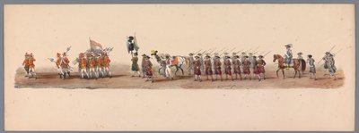 Procesja historyczna w stulecie Uniwersytetu Nauk Stosowanych w Utrechcie, 1836 (tablica 3) Podejście wojsk holenderskich do Ostendy, 3 lipca 1600, dzień po zwycięstwie pod Nieuwpoort; zgodnie z kostiumową reprezentacją podaną przez H H Student autorstwa Victor Adam