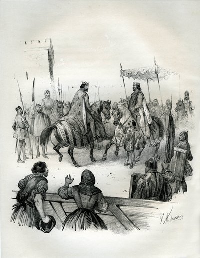 Rozmowa w 1023 r. Henryka 2 (znanego jako kulawy i święty, 973-1024), cesarza niemieckiego (księcia Bawarii i króla Germanii) i Roberta 2 Pieux (970-1031), króla Francji od 996 r. do swojej śmierci. Robert był synem Huguesa Capeta, którego koronacja w autorstwa Victor Adam