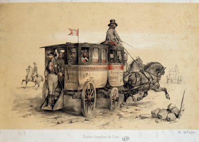 Paryski omnibus - Litografia Adama, ca. 1840 autorstwa Victor Adam