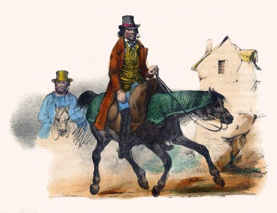 Kupiec wołowiny kłusuje, obliczając swój zysk. W „Albumie Grotesque, Choices of Outstanding Types”, ilustracje Victor Adam, Paryż, ok. 1850 r. autorstwa Victor Adam