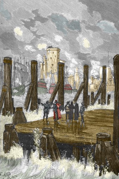 Siege de la Rochelle (1627-1628): „” Kardynał Richelieu (1585-1642) na tamie La Rochelle, podczas oblężenia miasta, place d
