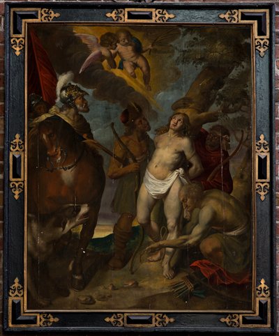 Kościół parafialny (Parochiekerk Sint-Walburga). Malarstwo.Victor Bukiet (?). Św. Sebastiana. Olej na desce. autorstwa Victor Boucquet