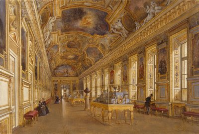 Widok na wielką galerię Apollona w Musee du Louvre (olej na płótnie) autorstwa Victor Duval