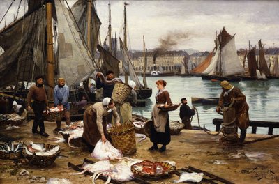 Rozładunek połowu, 1881 autorstwa Victor Gabriel Gilbert