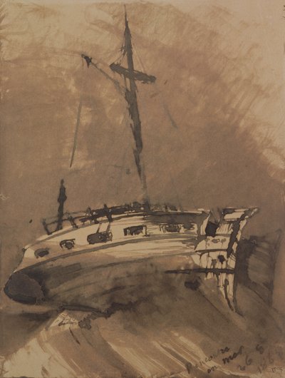 Statek na wzburzonych morzach, 1864 (pióro i tusz do prania na papierze) autorstwa Victor Hugo