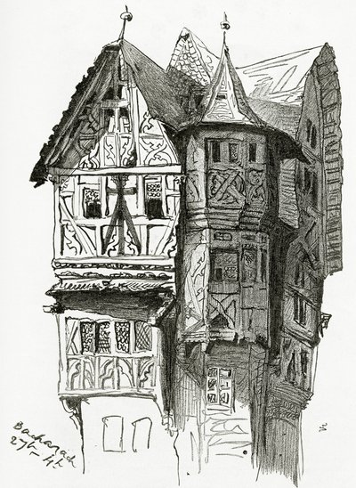 Dom w Bacharach nad Renem, XIX w. (rycina bw) autorstwa Victor Hugo