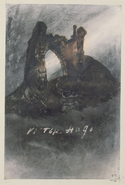 Ruiny w Groz-Nez, Jersey lub The Arch (ołówek, atrament indyjski i sepia na papierze) autorstwa Victor Hugo