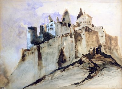 Zamek Vianden, 1871 (toaleta, długopis i atrament i pranie na papierze) autorstwa Victor Hugo