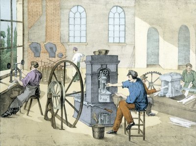 Sklep z monetami (wybijanie monet) (wybijanie monet), litho de Janson. 19 wiek. autorstwa Victor Janson