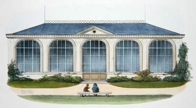 Oranżeria w Bellombre (Bourgogne) ilustracja z „Habitations Champetres” wydana w Paryżu, ok. 1895 (chromolitho) autorstwa Victor Jean Baptiste (after) Petit