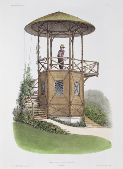 Rustykalny pawilon w Marcilly, z „Habitations Champetres”, grawerowany przez Beaquet Freres, ok. 1855 autorstwa Victor Jean Baptiste Petit