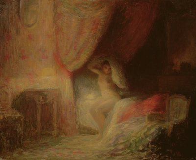 Scena sypialni skąpana w świetle (olej na karcie) autorstwa Victor Lecomte