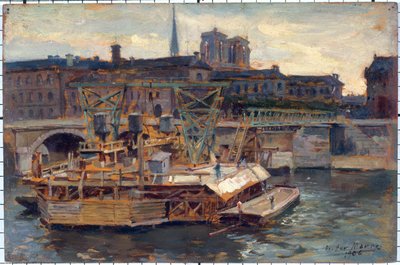 Prace nad linią metra na moście Notre-Dame autorstwa Victor Marec