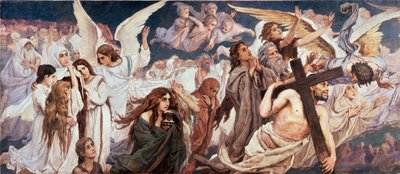 Devant le Paradis (Parte gauche) - Przed rajem (część lewa) - Obraz Wiktora Michajłowicza Wasnetsowa (1848-1926), olej na płótnie autorstwa Victor Mikhailovich Vasnetsov