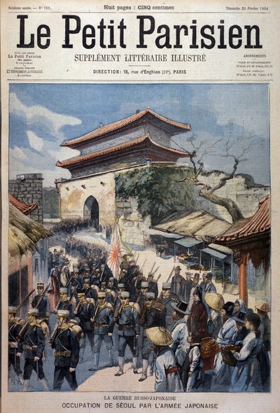 Armia japońska okupuje Seul, Korea - Grawerowanie z Le Petit Parisien, 28.02.1904 autorstwa Victor Mottez