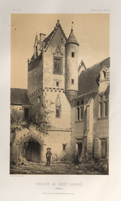 Malownicza architektura lub zabytki XV wieku. I XVI. Wieki: Zamki Francji XV i XVI wieku: Plac 46, Przeorat Świętego Gabriela (Calvados) autorstwa Victor Petit