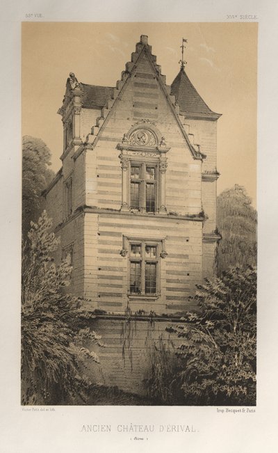 Malownicza architektura lub zabytki XV wieku. I XVI. Wieki: Zamki Francji XV i XVI wieku: Plac 55, Stary Zamek Érival (Aisne) autorstwa Victor Petit