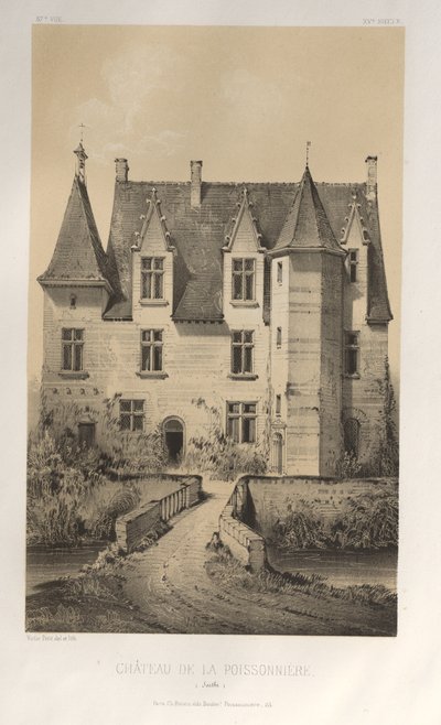 Malownicza architektura lub zabytki XV wieku. I XVI. Wieki: Zamki Francji XV i XVI wieku: Plac 57, Château De La Poissonnière (Sarthe) autorstwa Victor Petit