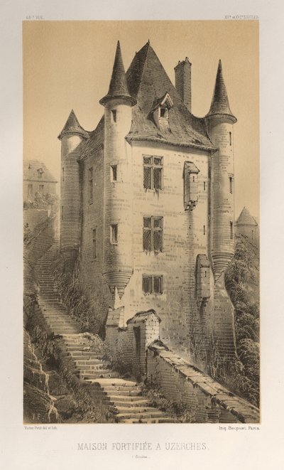 Malownicza architektura lub zabytki XV wieku. I XVI. Wieki: Zamki Francji XV i XVI wieku: Plac 60, Dom warowny w Uzerczu (Corrère) autorstwa Victor Petit