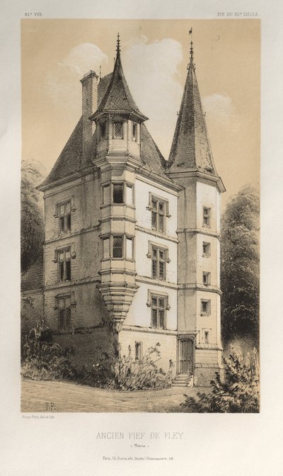 Malownicza architektura lub zabytki XV wieku. I XVI. Wieki: Zamki Francji XV i XVI wieku: Plac 61, Dawne lenno De Fley (Nièvre) autorstwa Victor Petit