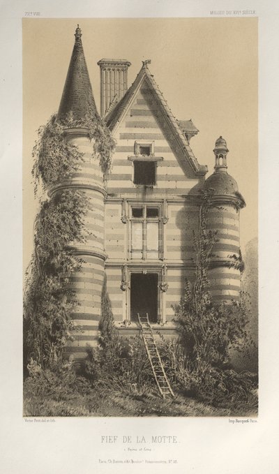 Malownicza architektura lub zabytki XV wieku. I XVI. Wieki: Zamki Francji XV i XVI wieku: Plac 72, lenno de la Motte (Saona i Loara) autorstwa Victor Petit