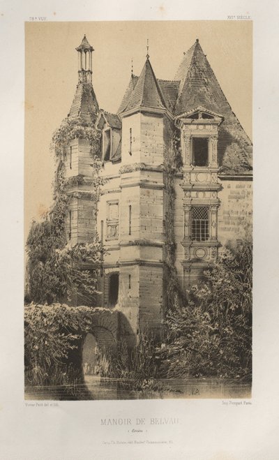 Malownicza architektura lub zabytki XV wieku. I XVI. Wieki: Zamki francuskie XV i XVI wieku: Plac 78, Manoir de Belvau (Corrèze) autorstwa Victor Petit