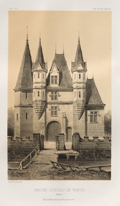 Malownicza architektura lub zabytki XV wieku. I XVI. Wieki: Zamki Francji XV i XVI wieku: Pl. 88, Stary Zamek Barou (Calvados) autorstwa Victor Petit