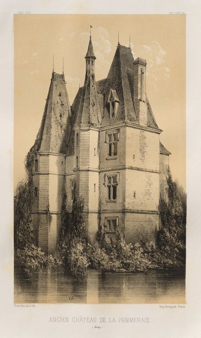 Malownicza architektura lub zabytki XV wieku. I XVI. Wieki: Zamki Francji XV i XVI wieku: Plac 94, Stary Château de la Pommeraie (Aisne) autorstwa Victor Petit