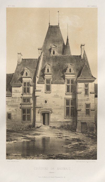 Malownicza architektura lub zabytki XV wieku. I XVI. Wieki: Zamki Francji XV i XVI wieku: Plac 97, Château de Baumais (Calvados) autorstwa Victor Petit