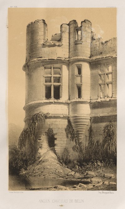 Malownicza architektura lub zabytki XV wieku. I XVI. Wieki: Zamki Francji XV i XVI wieku: Plac 99, Stary Zamek w Belin (Sarthe) autorstwa Victor Petit