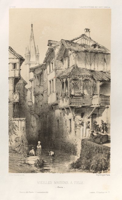 Malownicza architektura lub zabytki XV wieku. I XVI. Wieki: Zamki Francji XV i XVI wieku: Plac 10, Stare domy w Tulle (Correze) autorstwa Victor Petit