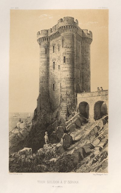 Malownicza architektura lub zabytki XV wieku. I XVI. Wieki: Chateaux de France XV i XVI wieku: Pl.13, Solidor Tower w St. Servan (Ille-et-Vilaine) autorstwa Victor Petit