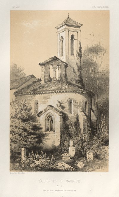 Malownicza architektura lub zabytki XV wieku. I XVI. Wieki: Chateaux de France XV i XVI wieku: Pl.14, kościół św. Maurycego (Vienne) autorstwa Victor Petit