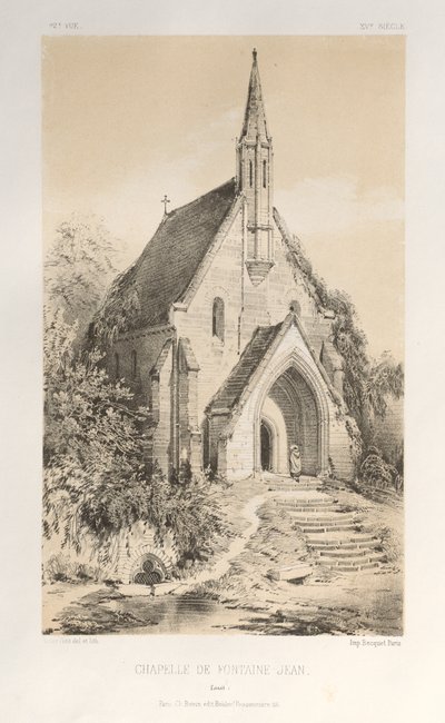 Malownicza architektura lub zabytki XV wieku. I XVI. Wieki: Chateaux de France XV i XVI wieku: Pl.22, Kaplica Fontaine-Jean (Loiret) autorstwa Victor Petit