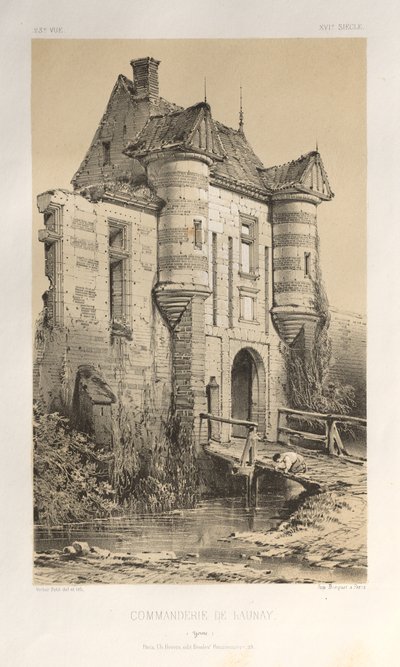 Malownicza architektura lub zabytki XV wieku. I XVI. Wieki: Chateaux De France XV i XVI wieku: Pl. 23 Komandorii De Launay (Yonne) autorstwa Victor Petit