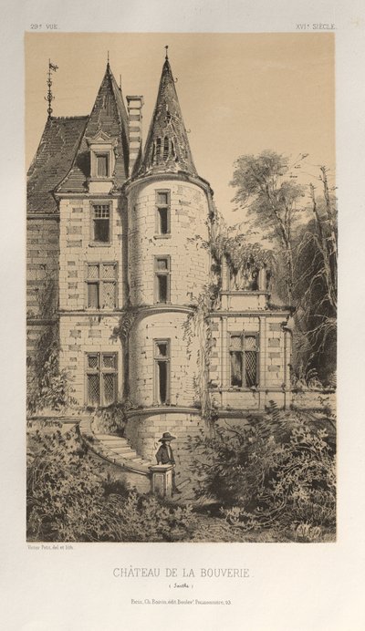 Malownicza architektura lub zabytki XV wieku. I XVI. Wieki: Chateaux Francji XV i XVI wieku: Plac 29, Chateau De La Bouverie (Sarthe) autorstwa Victor Petit