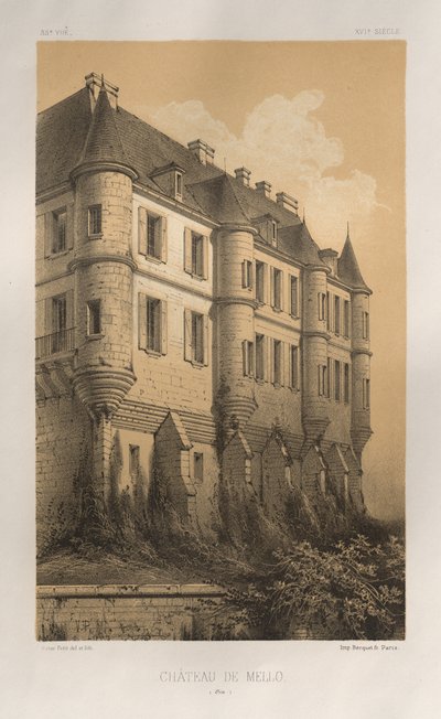 Malownicza architektura lub zabytki XV wieku. I XVI. Wieki: Chateaux de France XV i XVI wieku: Plac 35, Château De Mello (Oise) autorstwa Victor Petit