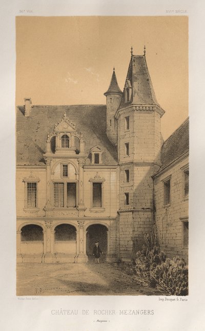 Malownicza architektura lub zabytki XV wieku. I XVI. Wieki: Chateaux De France XV i XVI wieku: Plac 36, Château De Rocher Mezangers (Mayenne) autorstwa Victor Petit