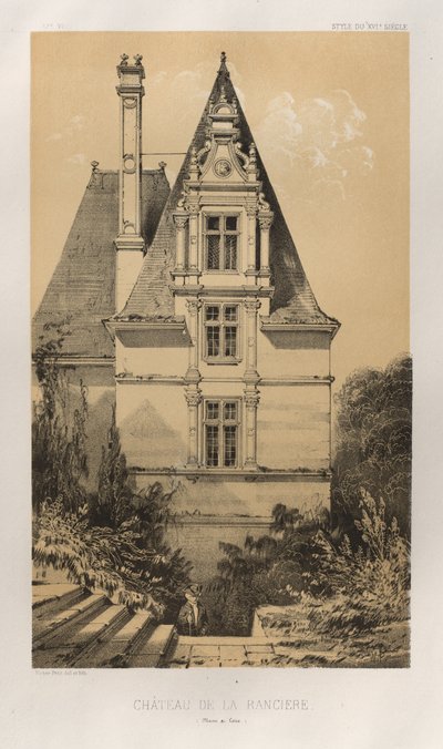 Malownicza architektura lub zabytki XV wieku. I XVI. Wieki: Chateaux de France XV i XVI wieku: Plac 37, Château De La Rancière (Maine et Loire) autorstwa Victor Petit