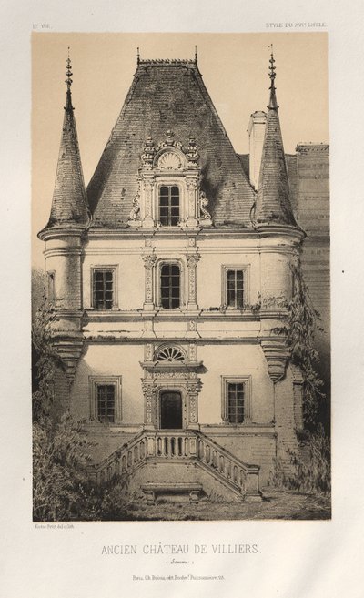 Malownicza architektura lub zabytki XV wieku. I XVI. Wieki: Chateaux de France XV i XVI wieku: Plac 1, Stary Zamek Villiers (Somme) autorstwa Victor Petit