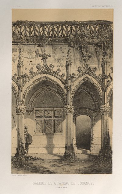 Malownicza architektura lub zabytki XV wieku. I XVI. Wieki: Chateaux de France XV i XVI wieku: Plac 41, Galeria Château De Jouancy (Saone et Loire) autorstwa Victor Petit