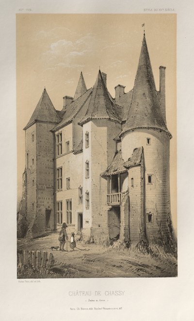Malownicza architektura lub zabytki XV wieku. I XVI. Wieki: Chateaux de France XV i XVI wieku: Plac 45 Château De Chassy (Saona i Loara) autorstwa Victor Petit