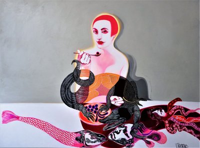 Surrealistyczna scena z kobietą na plaży autorstwa Victor Tkachenko