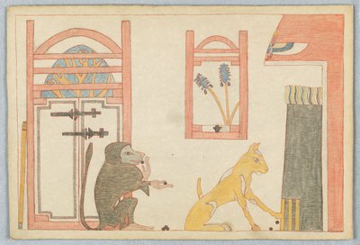 Małpa i kot, ilustracja do bajek Ezopa autorstwa Victor Wilbour