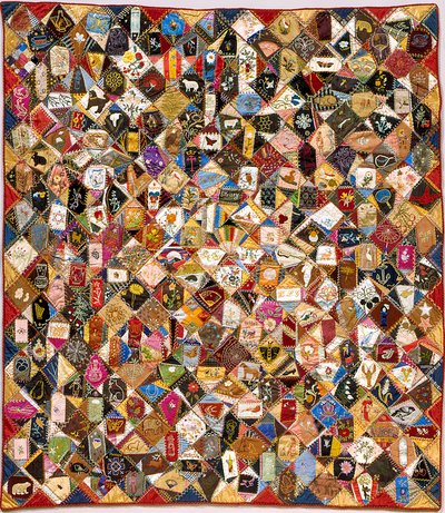 Crazy Quilt (jedwab, bawełna, wełna, len, na sztuki, haftowane) autorstwa Victoriene Parsons Mitchell